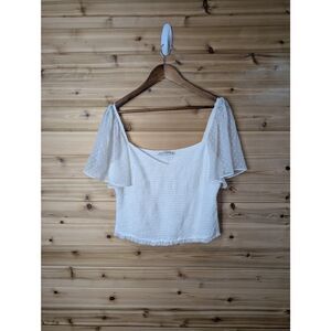 Abercrombie & Fitch Top Womens XL White Puff Sleeve Smocked Shirt